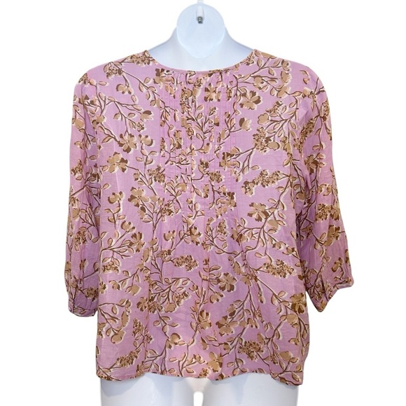 J Jill pink floral Pintuck lightweight button up top size XL petite XLP boho - Picture 5 of 10